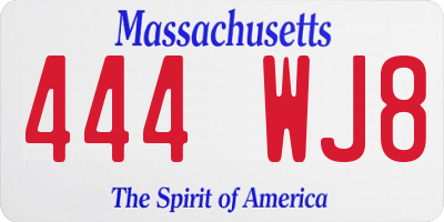 MA license plate 444WJ8