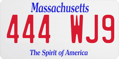 MA license plate 444WJ9