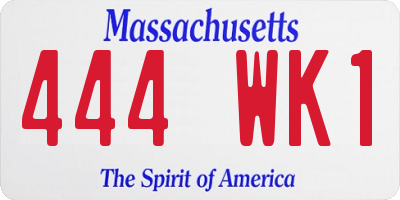 MA license plate 444WK1