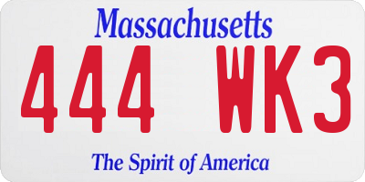 MA license plate 444WK3