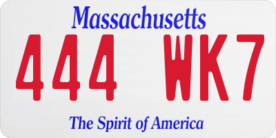 MA license plate 444WK7