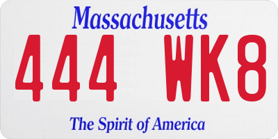 MA license plate 444WK8