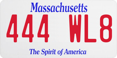MA license plate 444WL8