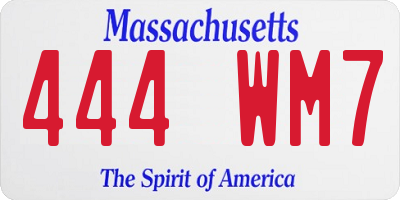 MA license plate 444WM7