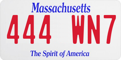 MA license plate 444WN7