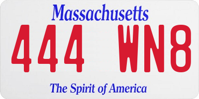 MA license plate 444WN8