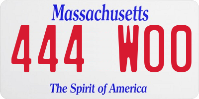 MA license plate 444WO0