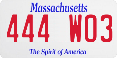 MA license plate 444WO3