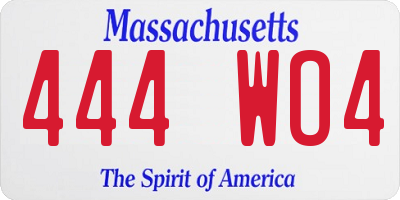 MA license plate 444WO4