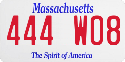 MA license plate 444WO8