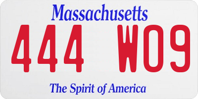 MA license plate 444WO9