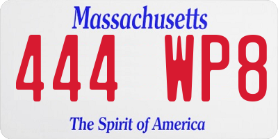 MA license plate 444WP8