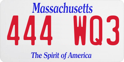 MA license plate 444WQ3