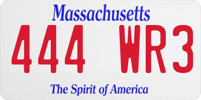 MA license plate 444WR3