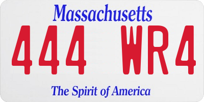 MA license plate 444WR4