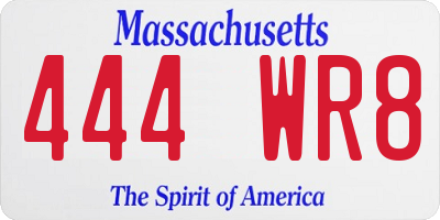 MA license plate 444WR8
