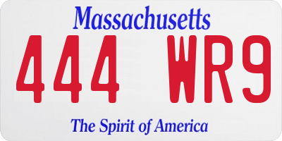 MA license plate 444WR9