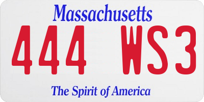 MA license plate 444WS3