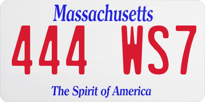 MA license plate 444WS7