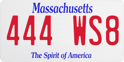 MA license plate 444WS8