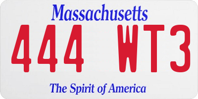 MA license plate 444WT3