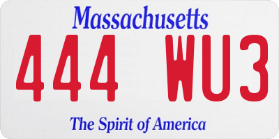 MA license plate 444WU3