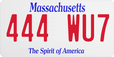 MA license plate 444WU7
