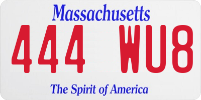 MA license plate 444WU8