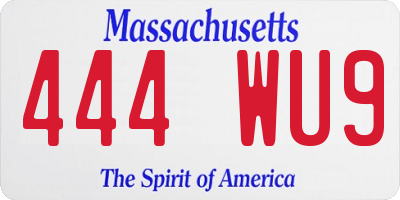 MA license plate 444WU9