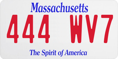 MA license plate 444WV7