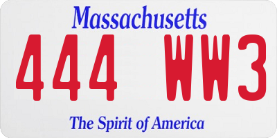 MA license plate 444WW3