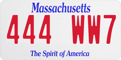 MA license plate 444WW7