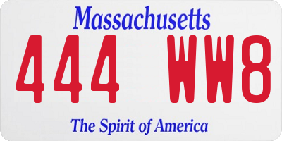 MA license plate 444WW8