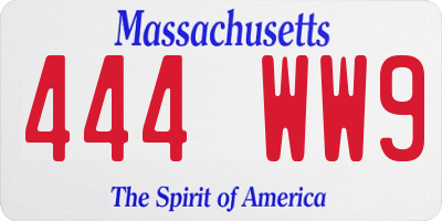 MA license plate 444WW9