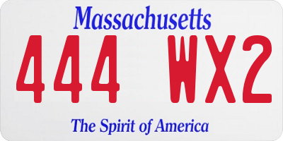 MA license plate 444WX2