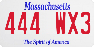 MA license plate 444WX3
