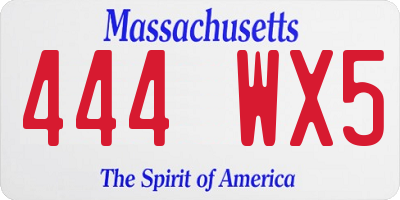 MA license plate 444WX5