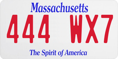 MA license plate 444WX7