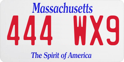 MA license plate 444WX9