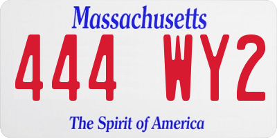 MA license plate 444WY2