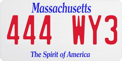 MA license plate 444WY3