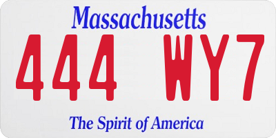 MA license plate 444WY7