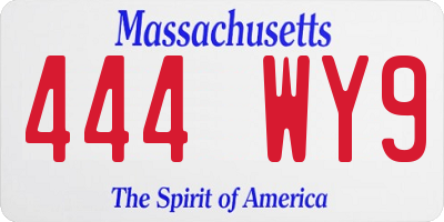 MA license plate 444WY9