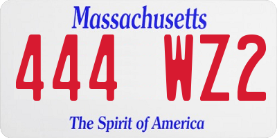MA license plate 444WZ2