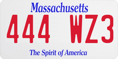 MA license plate 444WZ3