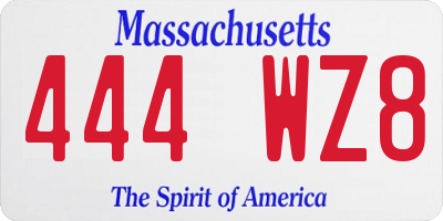 MA license plate 444WZ8