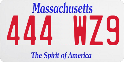 MA license plate 444WZ9
