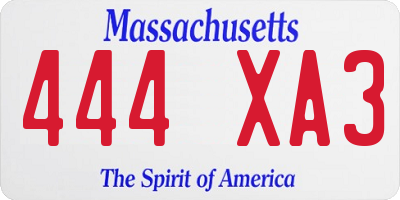 MA license plate 444XA3