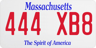 MA license plate 444XB8