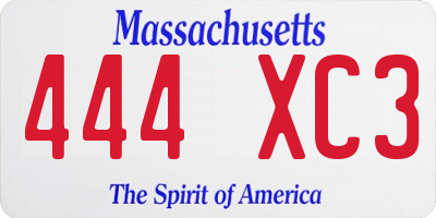 MA license plate 444XC3